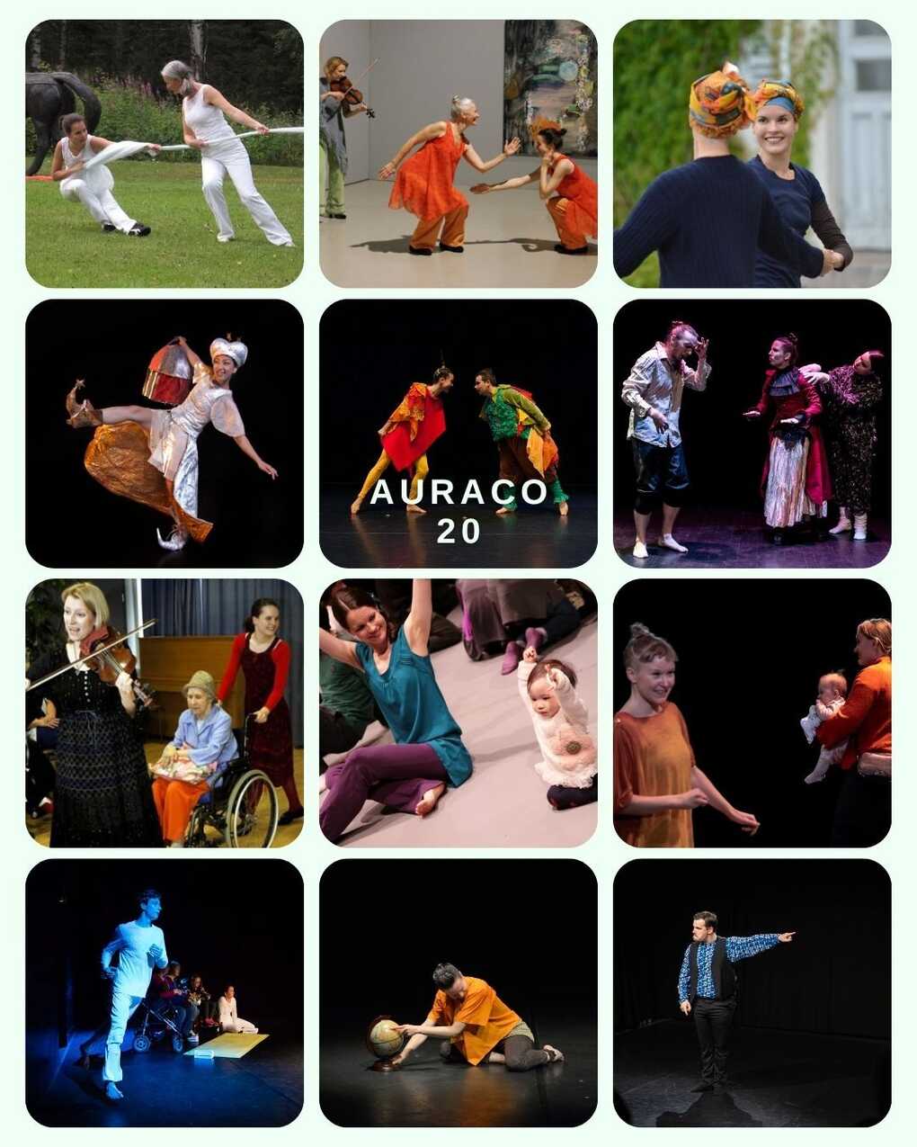 Collage of 12 performance photos, with the text "Auraco 20" in the middle