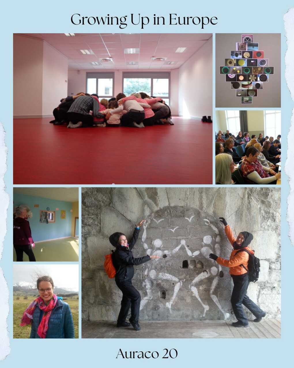 Collage of 6 differently sized photos, with the text "Growing Up in Europe" at the top